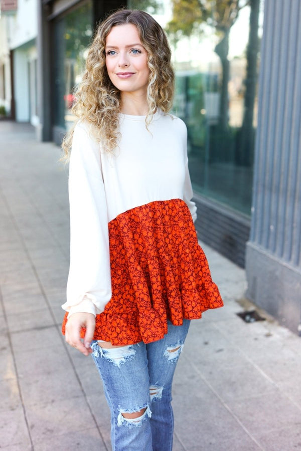 Star Struck Vintage Floral Oatmeal Tiered Babydoll Twofer Top - Coeur de la Mode