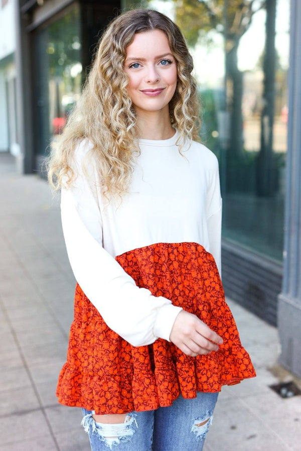 Star Struck Vintage Floral Oatmeal Tiered Babydoll Twofer Top - Coeur de la Mode