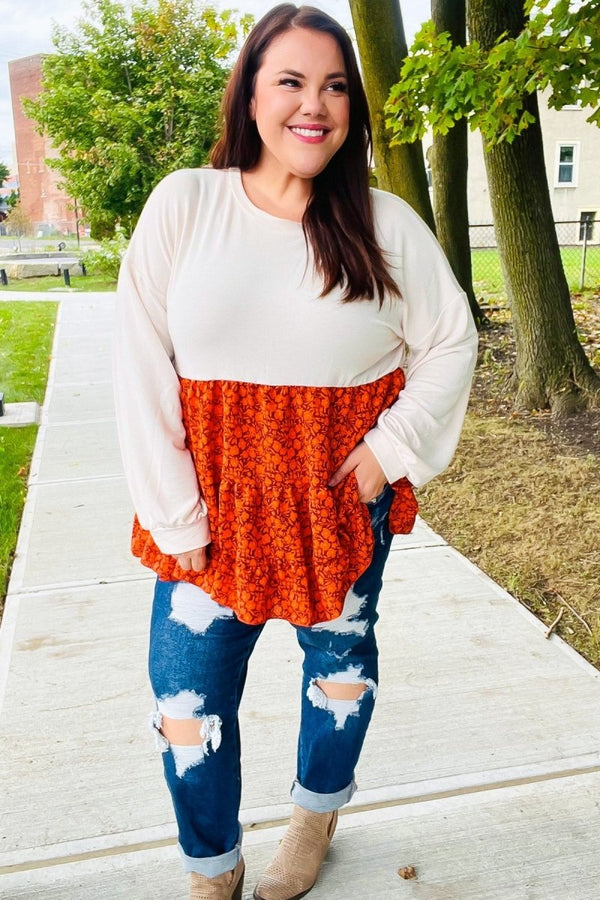 Star Struck Vintage Floral Oatmeal Tiered Babydoll Twofer Top - Coeur de la Mode