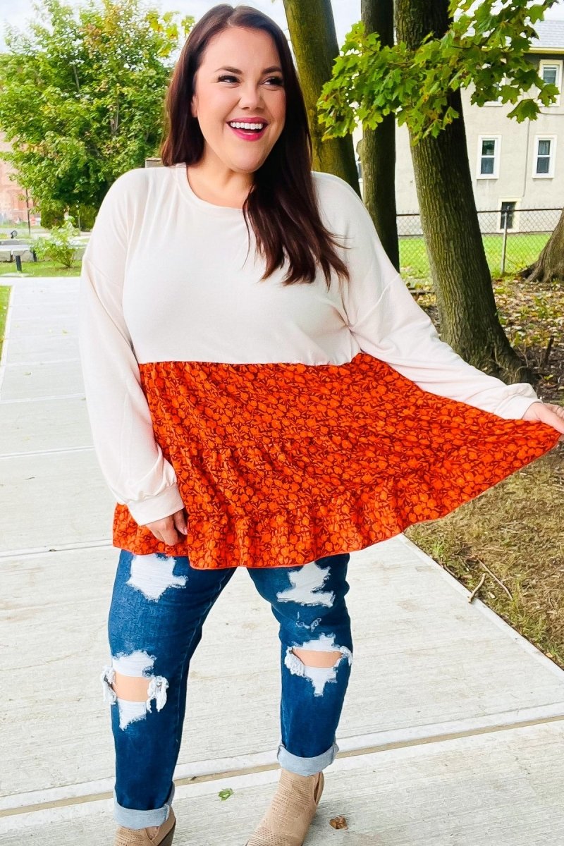 Star Struck Vintage Floral Oatmeal Tiered Babydoll Twofer Top - Coeur de la Mode