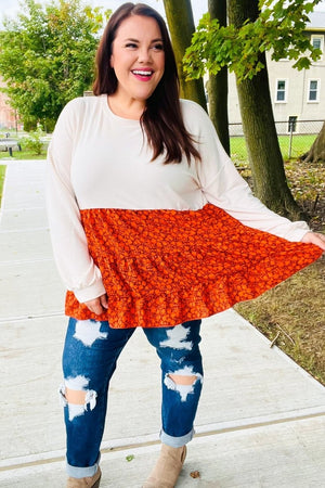 Star Struck Vintage Floral Oatmeal Tiered Babydoll Twofer Top - Coeur de la Mode