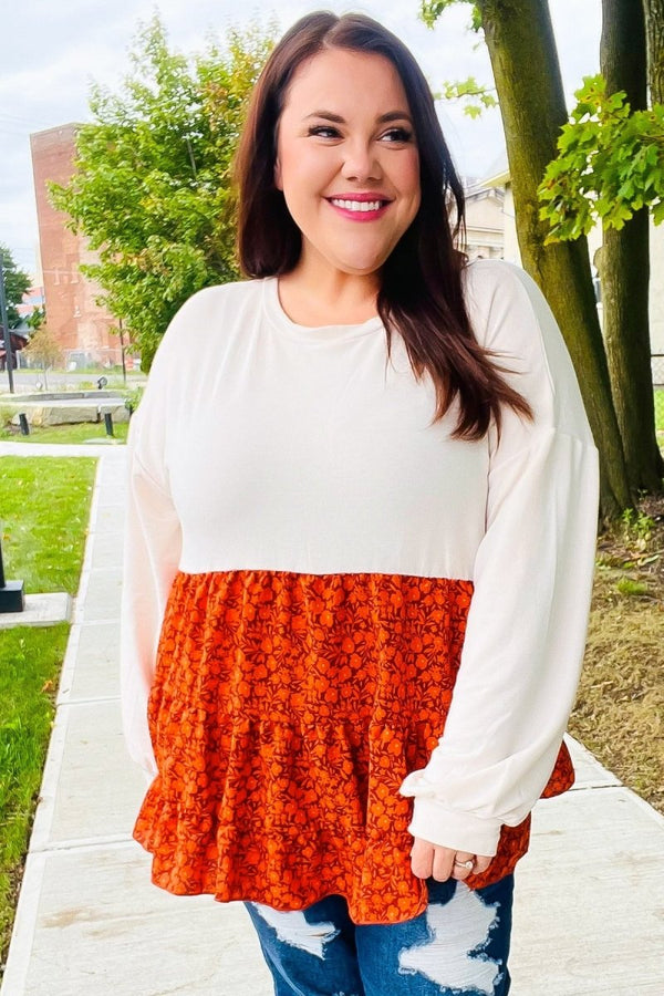 Star Struck Vintage Floral Oatmeal Tiered Babydoll Twofer Top - Coeur de la Mode