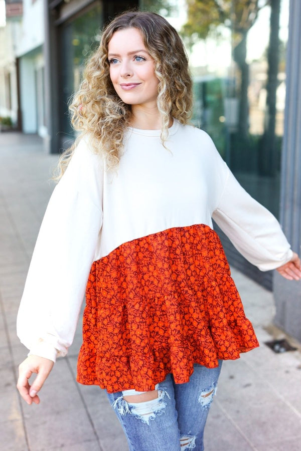 Star Struck Vintage Floral Oatmeal Tiered Babydoll Twofer Top - Coeur de la Mode