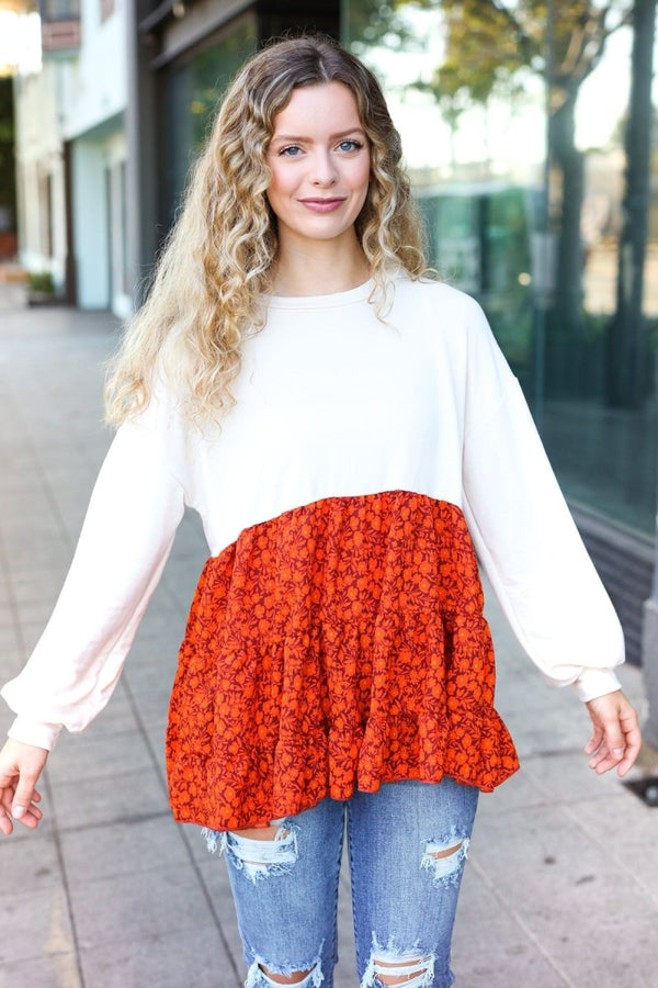 Star Struck Vintage Floral Oatmeal Tiered Babydoll Twofer Top - Coeur de la Mode