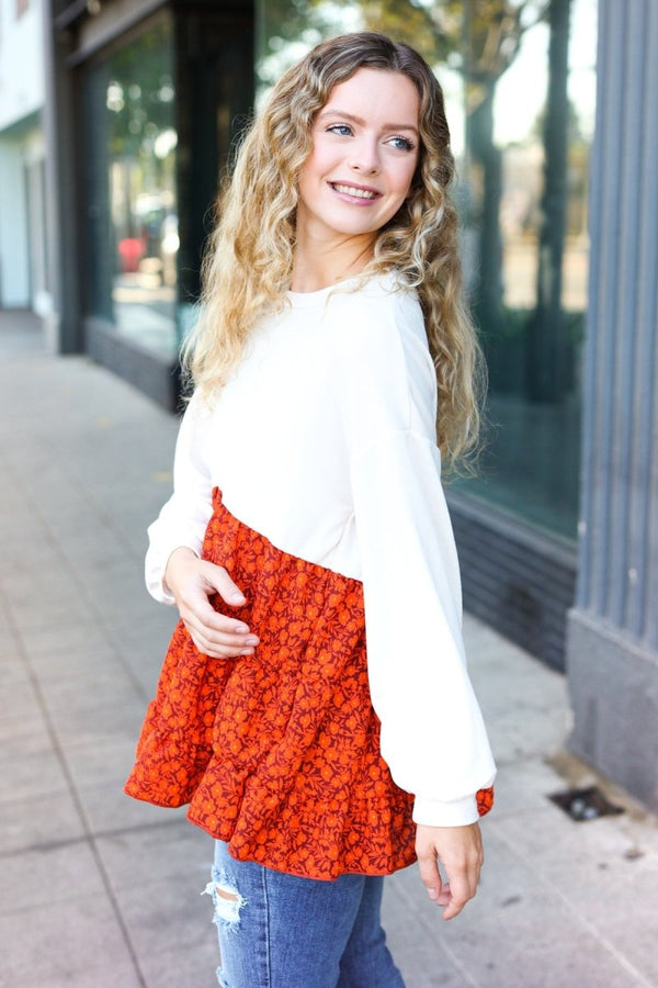 Star Struck Vintage Floral Oatmeal Tiered Babydoll Twofer Top - Coeur de la Mode