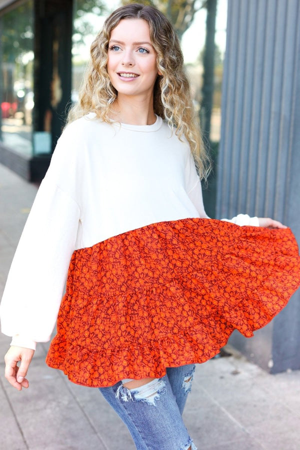 Star Struck Vintage Floral Oatmeal Tiered Babydoll Twofer Top - Coeur de la Mode