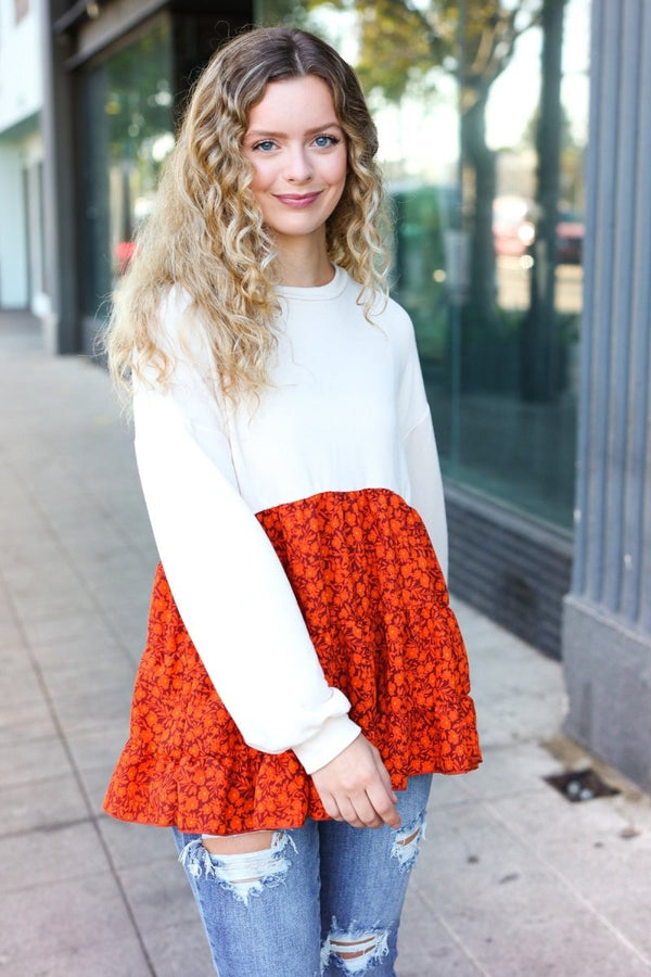 Star Struck Vintage Floral Oatmeal Tiered Babydoll Twofer Top - Coeur de la Mode