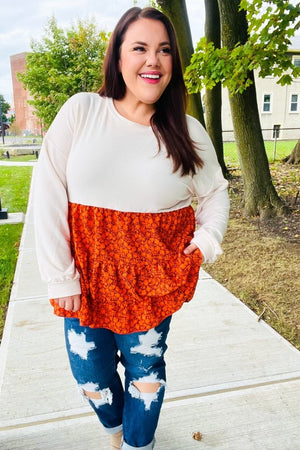 Star Struck Vintage Floral Oatmeal Tiered Babydoll Twofer Top - Coeur de la Mode