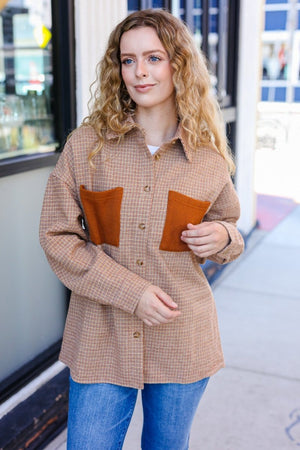 Start You Day Rust Flannel Plaid Oversized Shacket - Coeur de la Mode