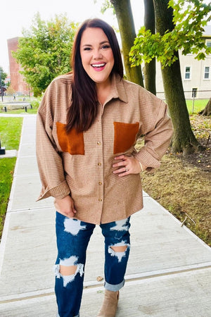 Start You Day Rust Flannel Plaid Oversized Shacket - Coeur de la Mode