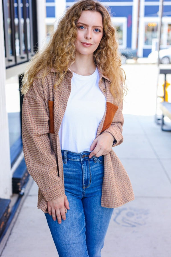 Start You Day Rust Flannel Plaid Oversized Shacket - Coeur de la Mode