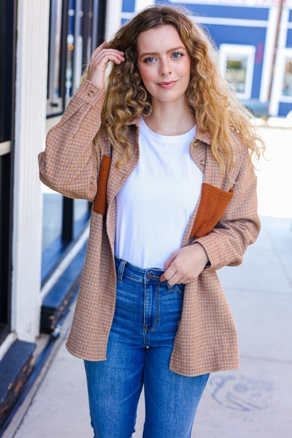 Start You Day Rust Flannel Plaid Oversized Shacket - Coeur de la Mode