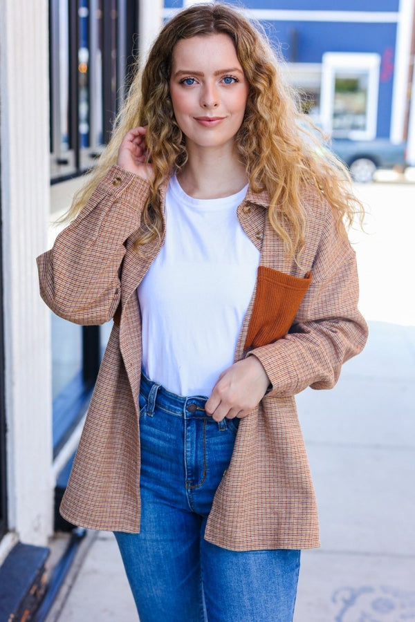 Start You Day Rust Flannel Plaid Oversized Shacket - Coeur de la Mode