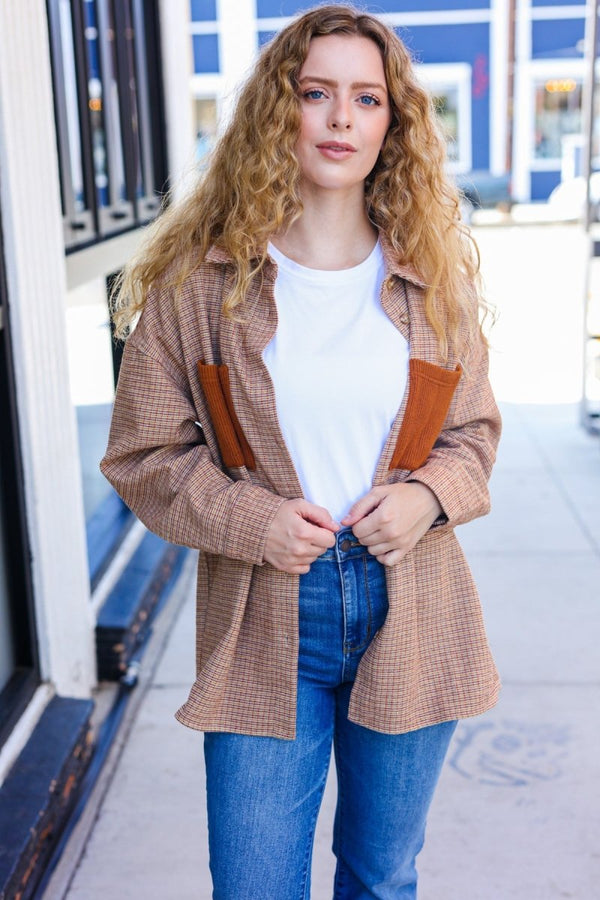 Start You Day Rust Flannel Plaid Oversized Shacket - Coeur de la Mode