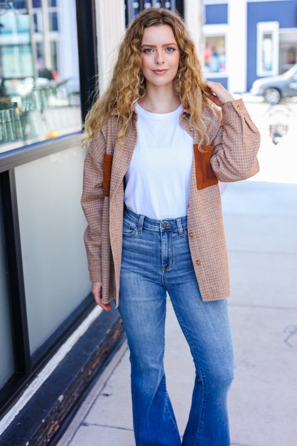 Start You Day Rust Flannel Plaid Oversized Shacket - Coeur de la Mode