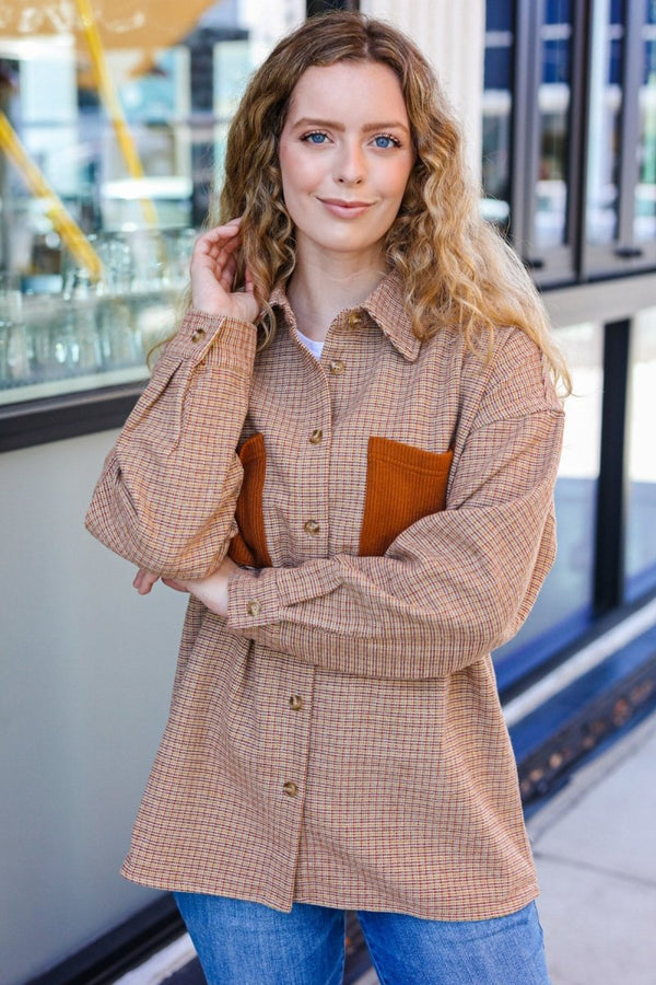 Start You Day Rust Flannel Plaid Oversized Shacket - Coeur de la Mode