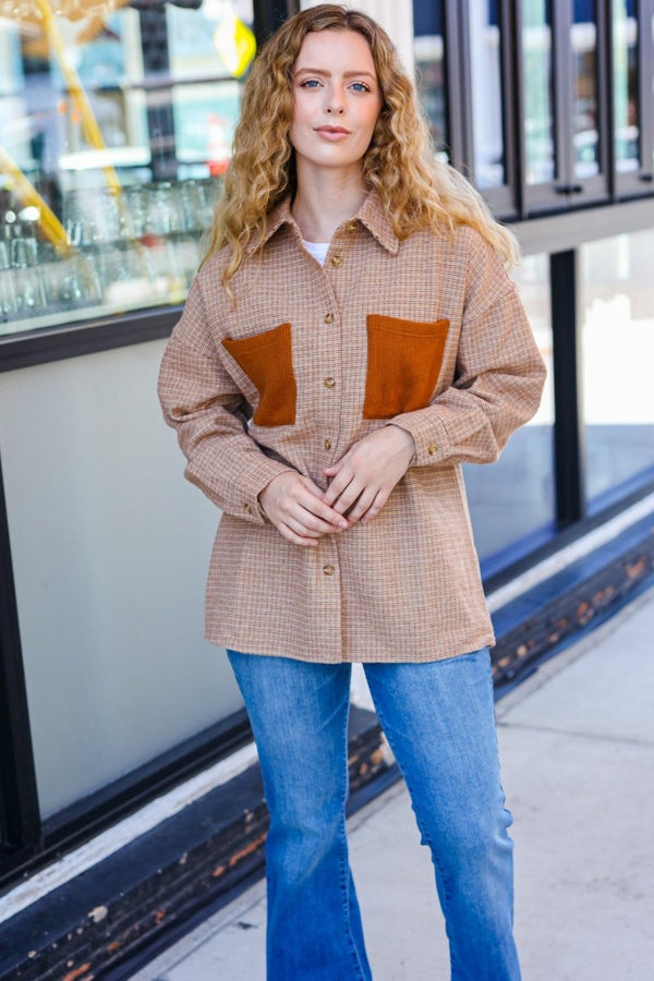 Start You Day Rust Flannel Plaid Oversized Shacket - Coeur de la Mode