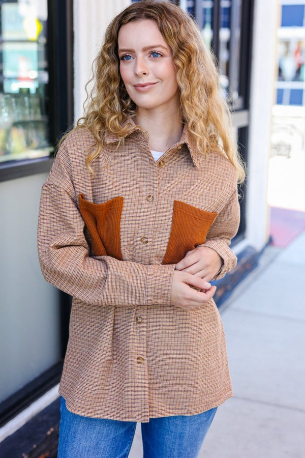 Start You Day Rust Flannel Plaid Oversized Shacket - Coeur de la Mode