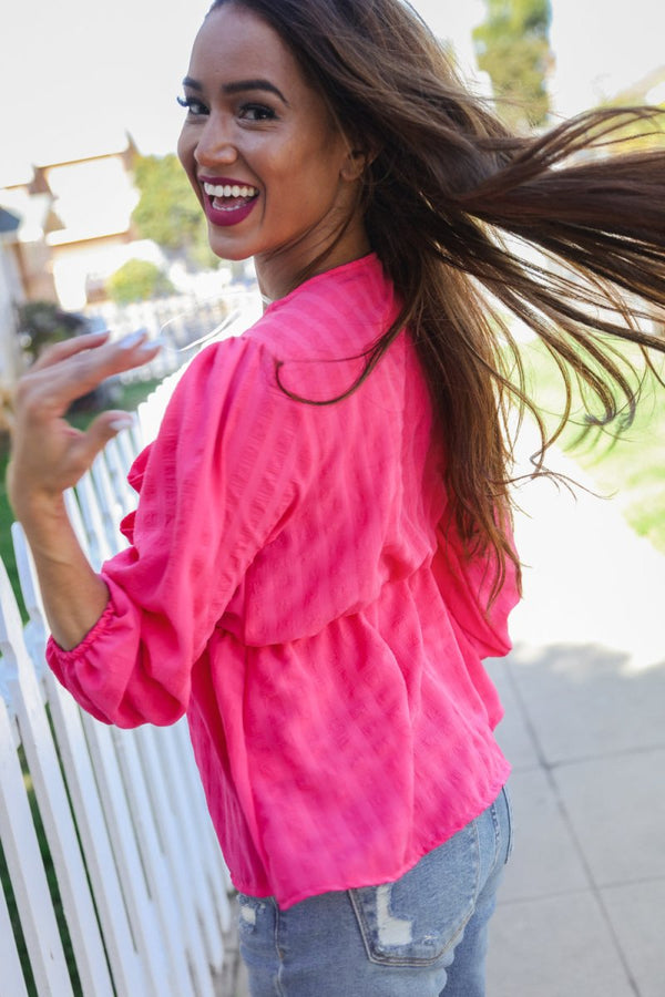 Stay With Me Pink V Neck Ribbon Bow Babydoll Woven Blouse - Coeur de la Mode