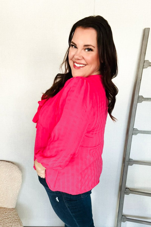 Stay With Me Pink V Neck Ribbon Bow Babydoll Woven Blouse - Coeur de la Mode