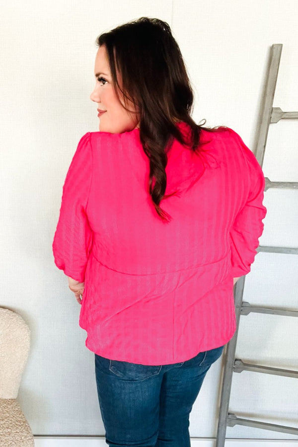 Stay With Me Pink V Neck Ribbon Bow Babydoll Woven Blouse - Coeur de la Mode