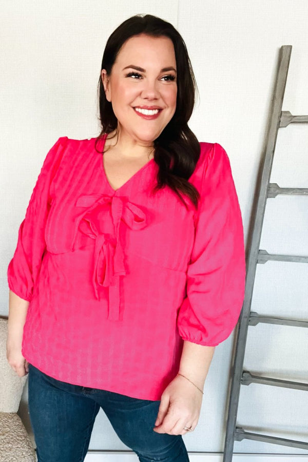 Stay With Me Pink V Neck Ribbon Bow Babydoll Woven Blouse - Coeur de la Mode