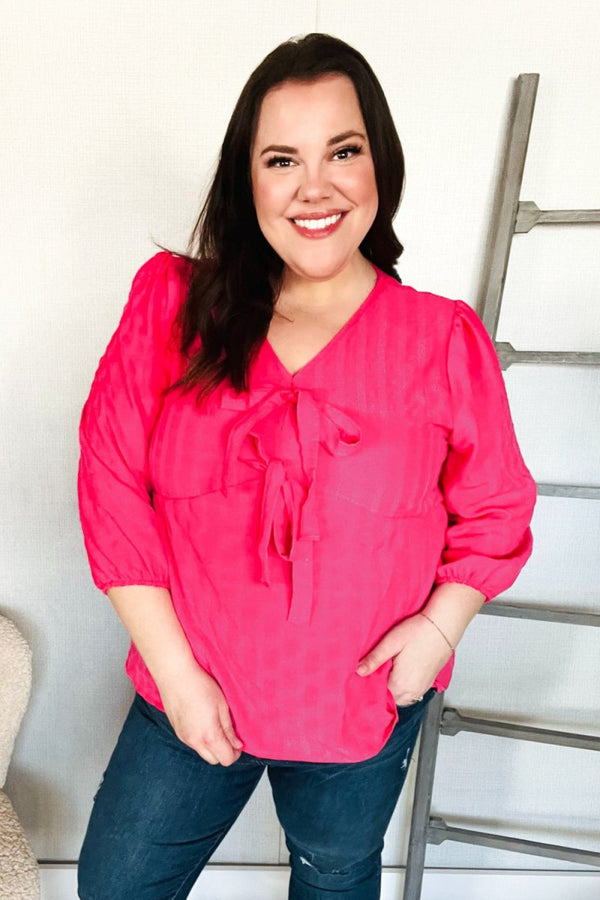 Stay With Me Pink V Neck Ribbon Bow Babydoll Woven Blouse - Coeur de la Mode