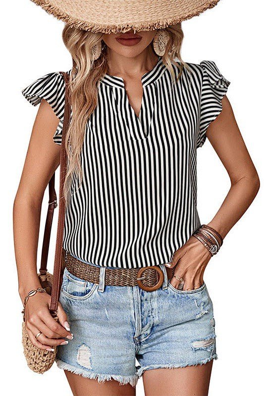 Striped short sleeve blouse - Coeur de la Mode