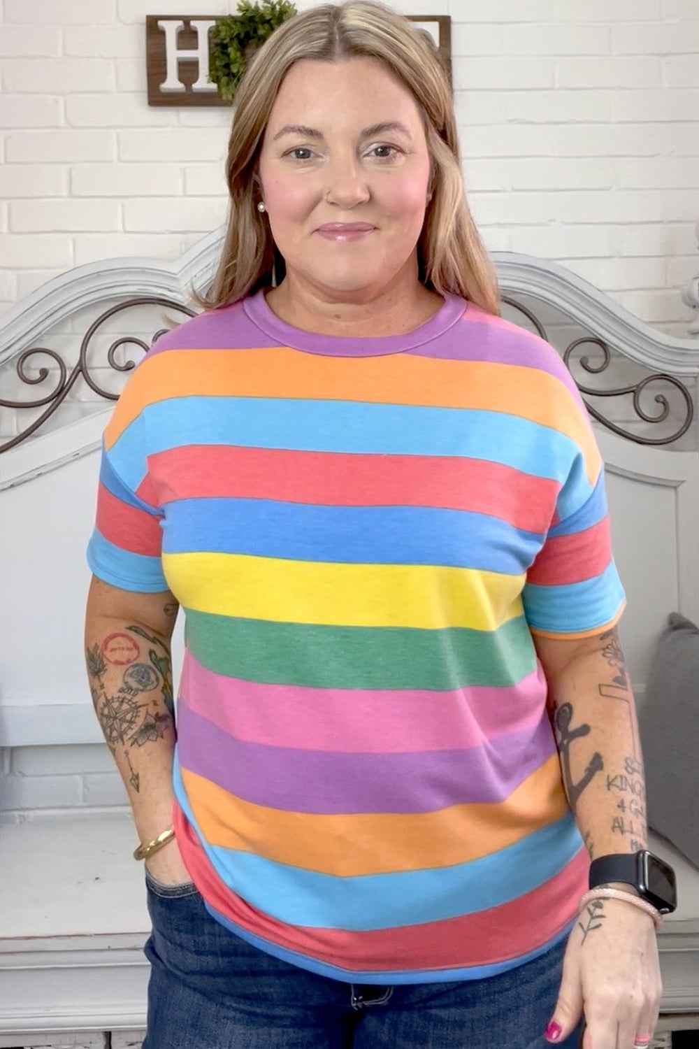 Step Into Spring Multicolor Stripe Terry Top - Coeur de la Mode