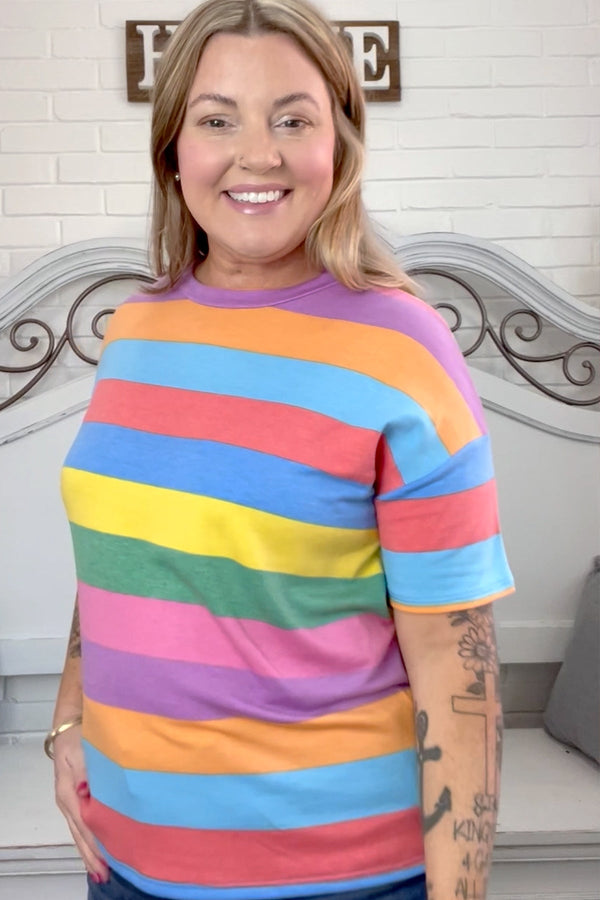 Step Into Spring Multicolor Stripe Terry Top - Coeur de la Mode