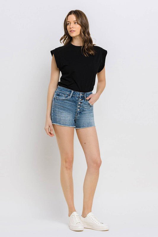 Super High Rise Button Up Stretch Shorts - Coeur de la Mode