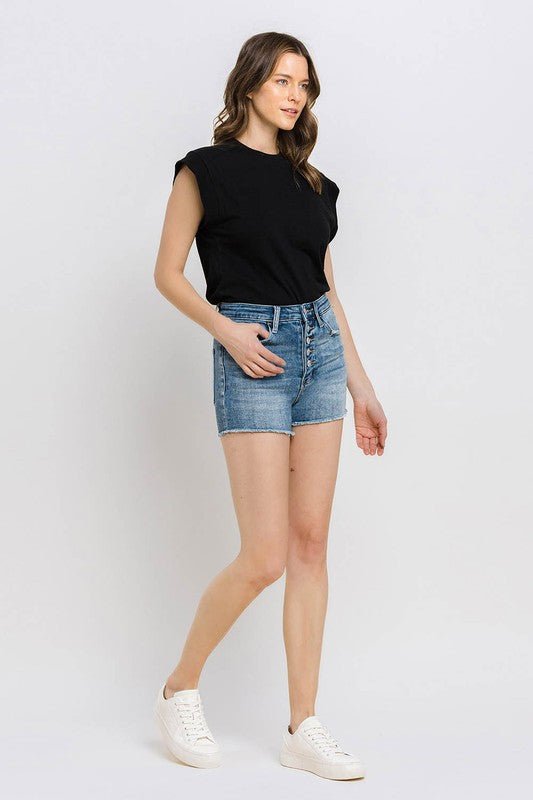 Super High Rise Button Up Stretch Shorts - Coeur de la Mode