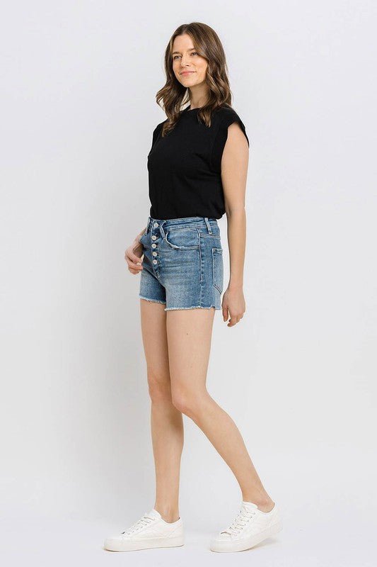 Super High Rise Button Up Stretch Shorts - Coeur de la Mode