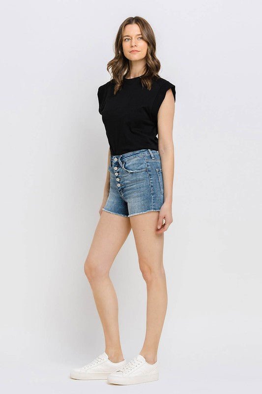 Super High Rise Button Up Stretch Shorts - Coeur de la Mode