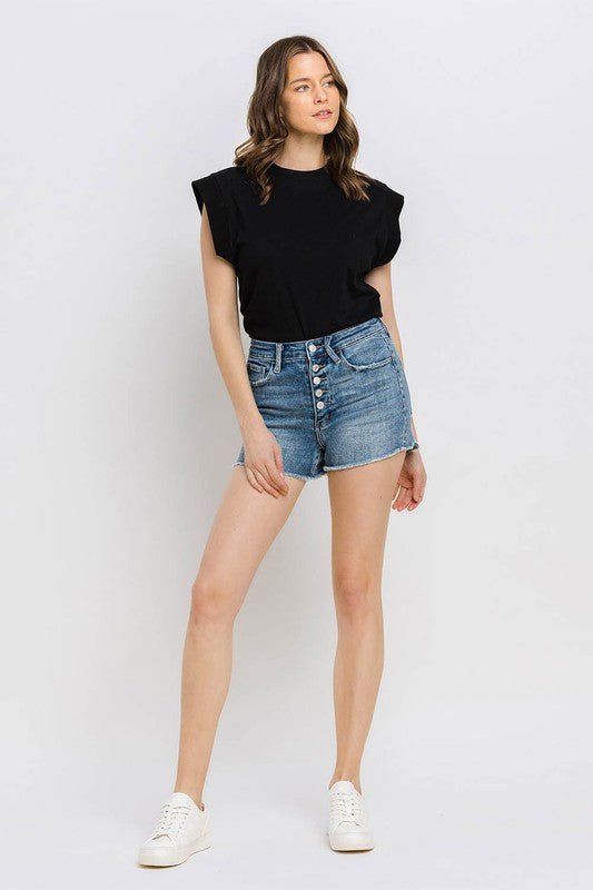 Super High Rise Button Up Stretch Shorts - Coeur de la Mode