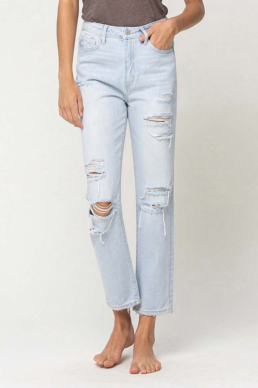 Super High Rise Distressed Crop Straight Jeans - Coeur de la Mode