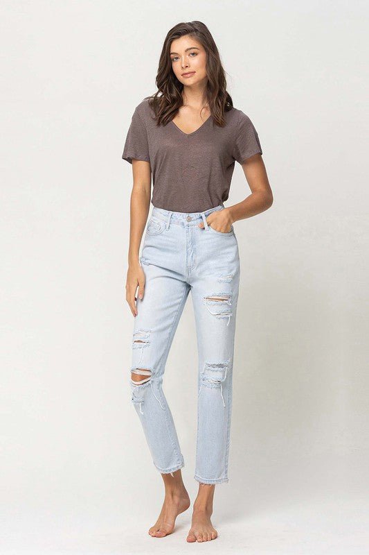 Super High Rise Distressed Crop Straight Jeans - Coeur de la Mode