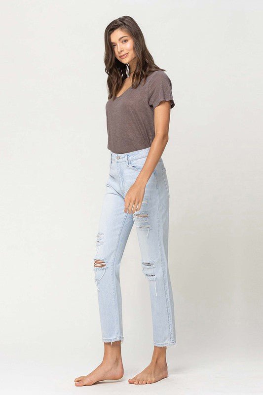 Super High Rise Distressed Crop Straight Jeans - Coeur de la Mode