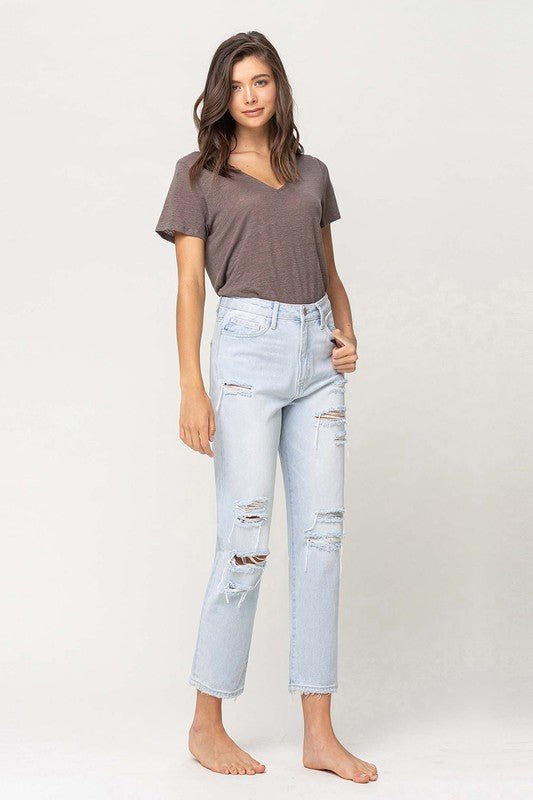 Super High Rise Distressed Crop Straight Jeans - Coeur de la Mode