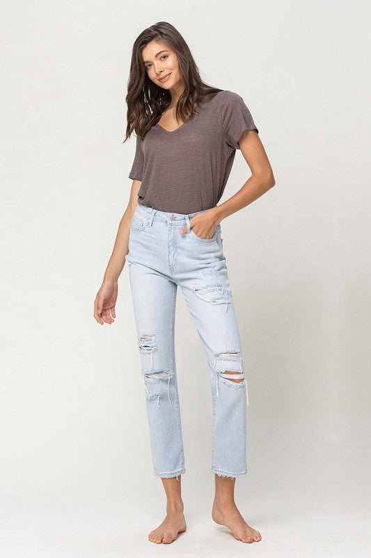 Super High Rise Distressed Crop Straight Jeans - Coeur de la Mode