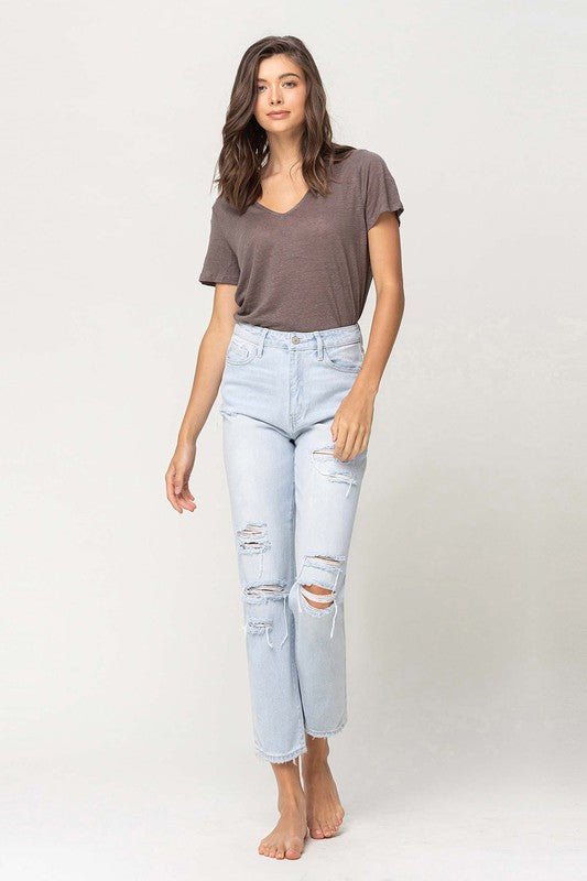 Super High Rise Distressed Crop Straight Jeans - Coeur de la Mode