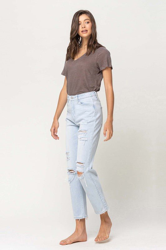 Super High Rise Distressed Crop Straight Jeans - Coeur de la Mode