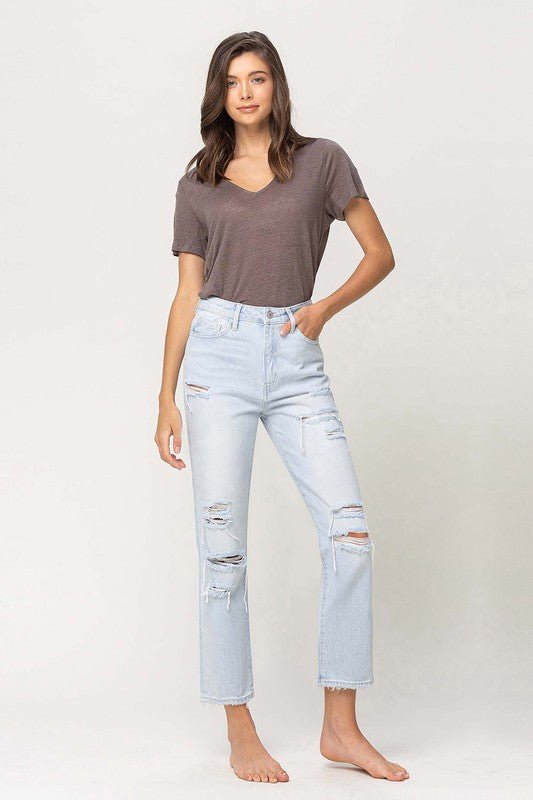 Super High Rise Distressed Crop Straight Jeans - Coeur de la Mode