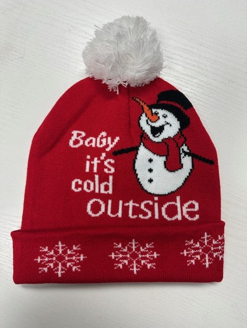"It's Cold Outside" Snowman Pom-Pom Snowflake Beanie - Coeur de la Mode