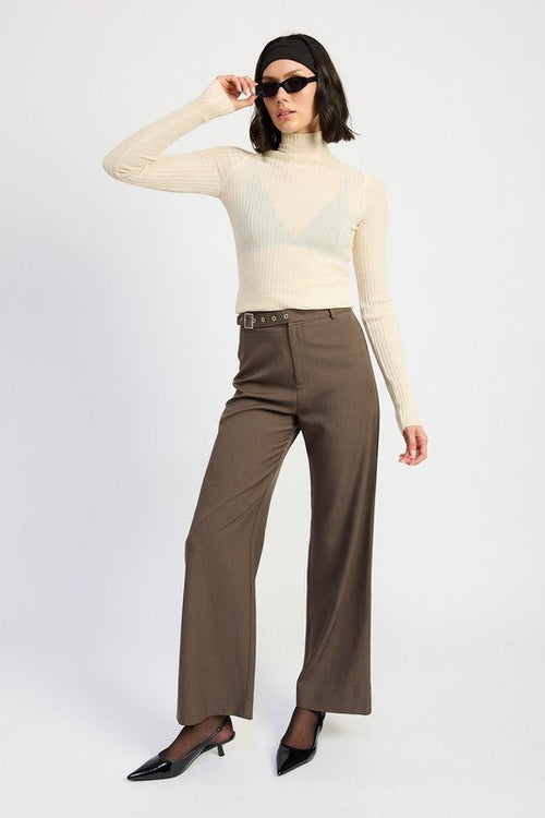 TROUSER PANTS WTIH ADJUSTABLE WAIST BAND BUCKLE - Coeur de la Mode