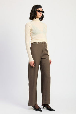 TROUSER PANTS WTIH ADJUSTABLE WAIST BAND BUCKLE - Coeur de la Mode