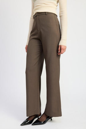 TROUSER PANTS WTIH ADJUSTABLE WAIST BAND BUCKLE - Coeur de la Mode