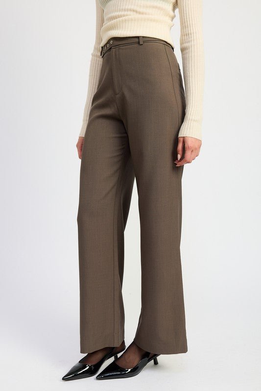 TROUSER PANTS WTIH ADJUSTABLE WAIST BAND BUCKLE - Coeur de la Mode