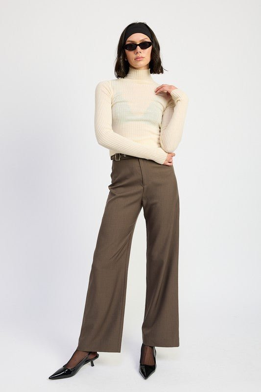 TROUSER PANTS WTIH ADJUSTABLE WAIST BAND BUCKLE - Coeur de la Mode