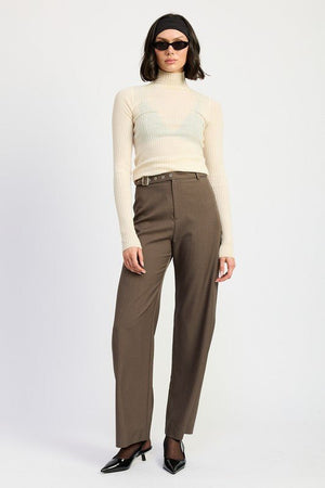 TROUSER PANTS WTIH ADJUSTABLE WAIST BAND BUCKLE - Coeur de la Mode